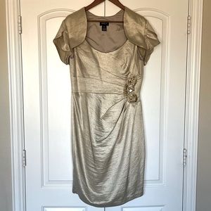 Adrianna Papell Gold Dress with Cap Sleeve Jacket